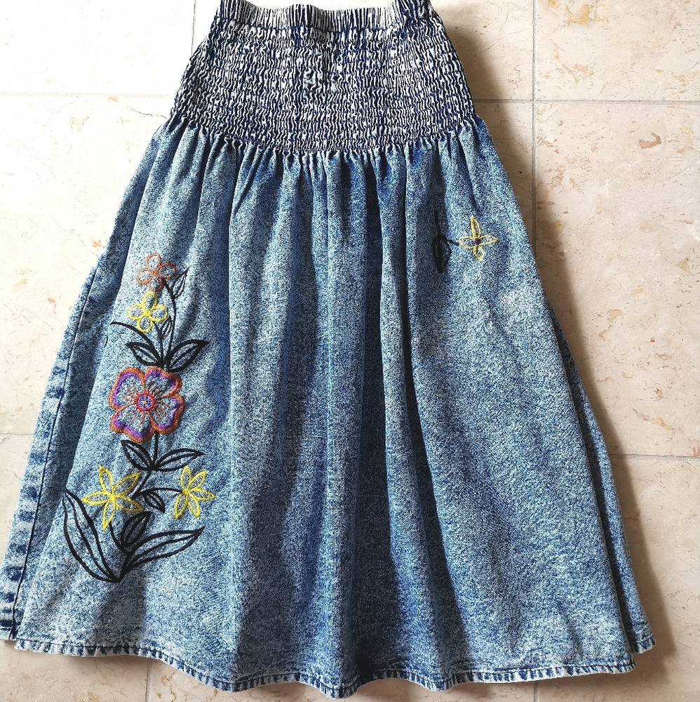 Vintage Jean skirt 80's acid wash drop waist